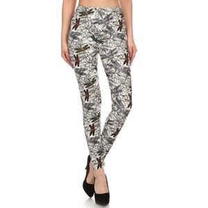 XPlus‎ Size Dragonfly Print Full Length Slim Fit Leggings with High Elastic